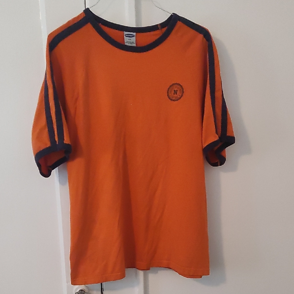 Old Navy Orange Tee with Navy Blue Accents
